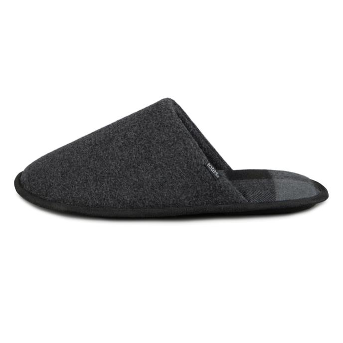totes toasties® Mens Jersey Mule Slippers With Check Lining Charcoal Extra Image 4